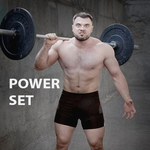 A training program set for powerlifting, including three programs focused on different aspects of strength training. The image features a shirtless man with a beard holding a barbell across his shoulders, standing in a gym setting.(Torokhtiy Weightlifting)