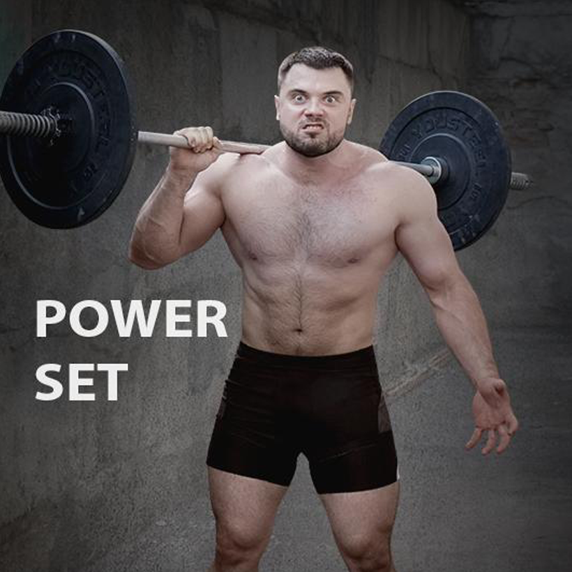 A training program set for powerlifting, including three programs focused on different aspects of strength training. The image features a shirtless man with a beard holding a barbell across his shoulders, standing in a gym setting.(Torokhtiy Weightlifting)
