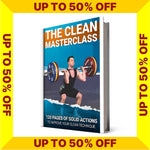 Book titled 'The Clean Masterclass' with a discount banner on a white background (Torokhtiy Weightlifting)