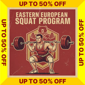 Eastern European Squat Program cover with a discount banner on a white background (Torokhtiy Weightlifting)