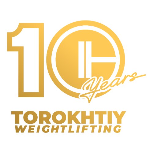 Gold logo celebrating 10 years of Torokhtiy Weightlifting on a white background (Torokhtiy Weightlifting)