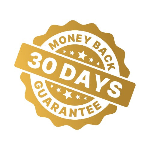 Gold and white 'Money Back 30 Days Guarantee' stamp on a white background (Torokhtiy Weightlifting)