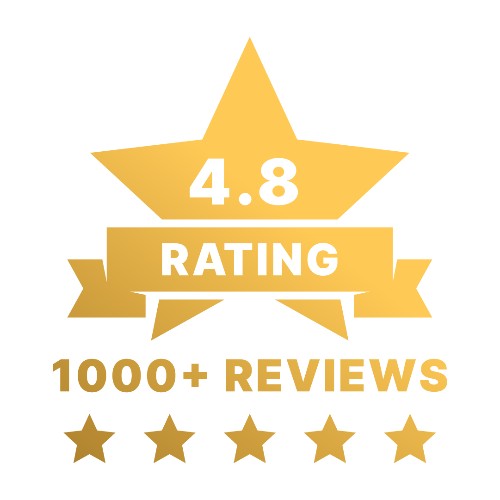 Gold star rating badge with 4.8 rating and 1000+ reviews on a white background (Torokhtiy Weightlifting)