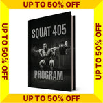 Book titled 'Squat 405 Program' with a discount banner on a white background (Torokhtiy Weightlifting)