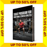 Book titled 'Squat Program for Functional Fitness Athletes' with promotional text on a yellow border (Torokhtiy Weightlifting)
