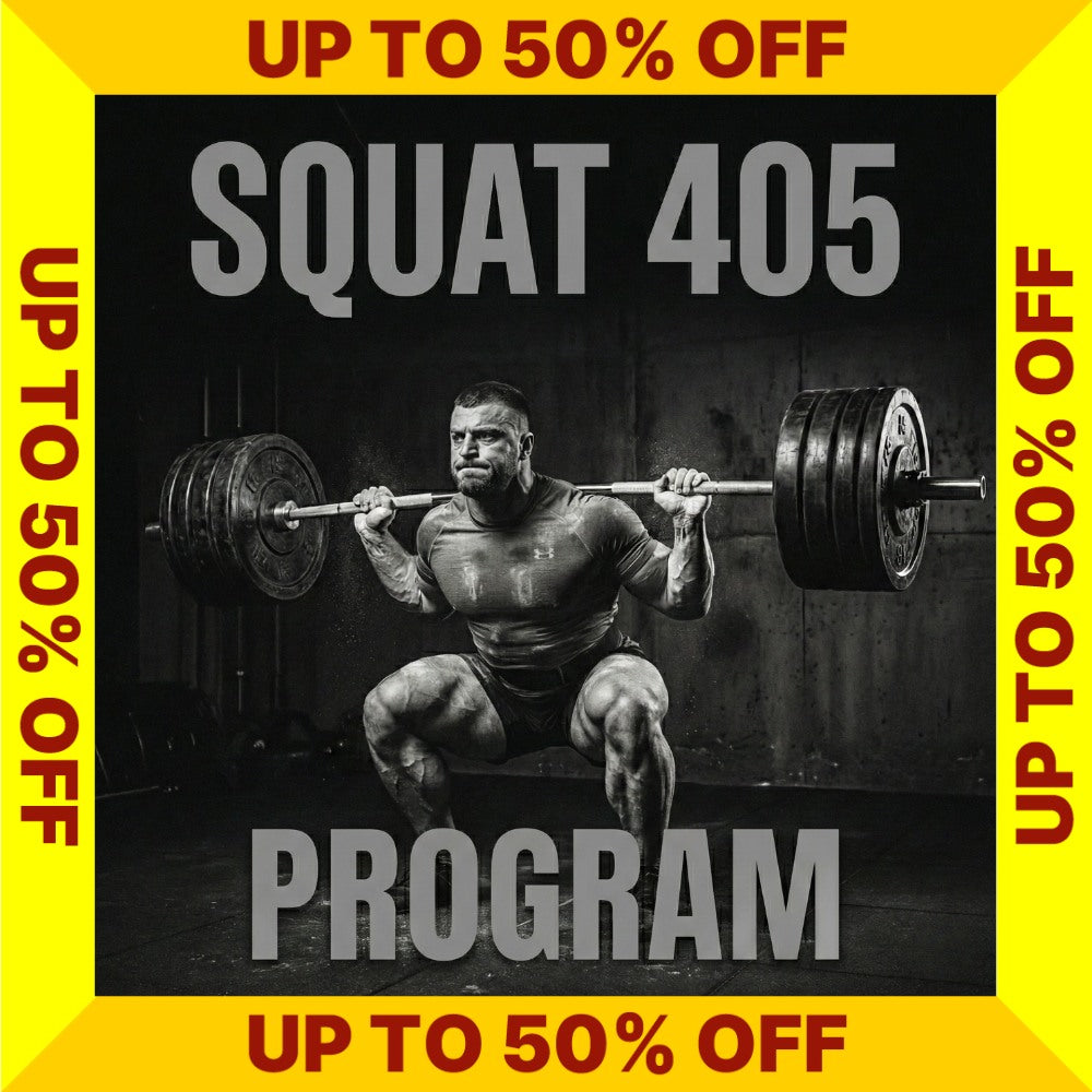 Squat 405 Program cover with a discount banner on a white background (Torokhtiy Weightlifting)