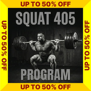 Squat 405 Program cover with a discount banner on a white background (Torokhtiy Weightlifting)