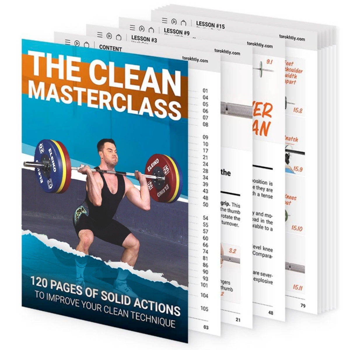Cover for 'THE CLEAN MASTERCLASS' program featuring a man performing a weightlifting clean (Torokhtiy Weightlifting)