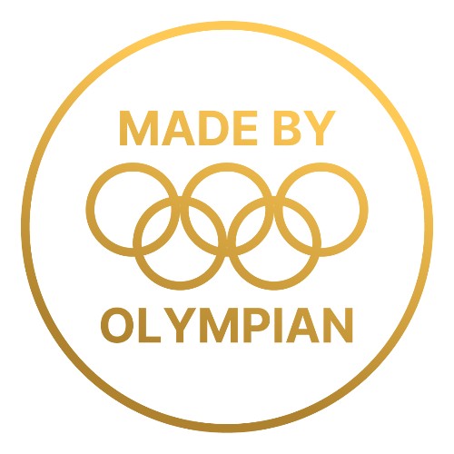 Gold Olympic rings logo with 'Made by Olympian' text on a white background (Torokhtiy Weightlifting)