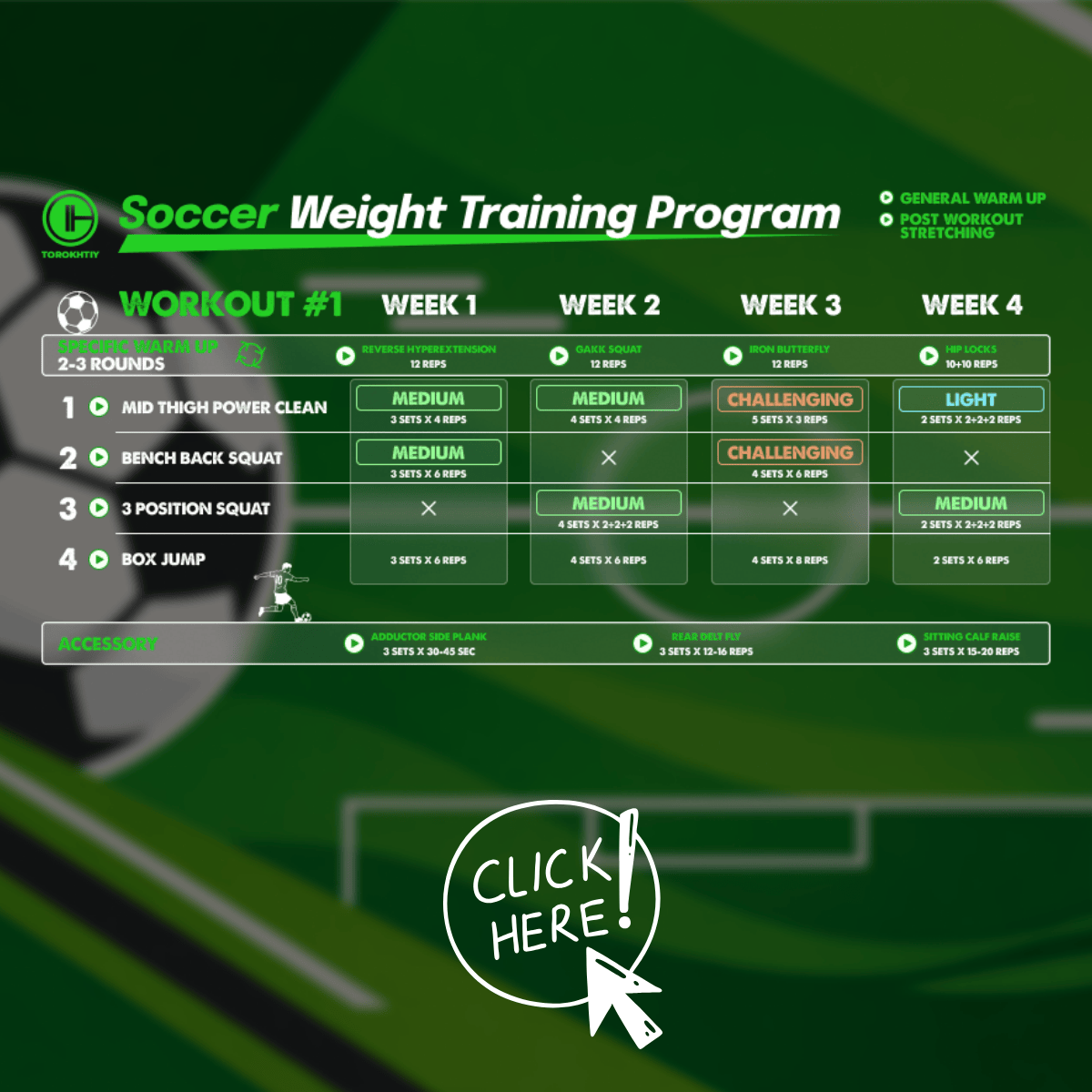 Soccer weight training program schedule from Oleksiy Torokhtiy