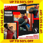 Strongman Training Program cover with promotional text for a discount on a yellow border. (Torokhtiy Weightlifting)